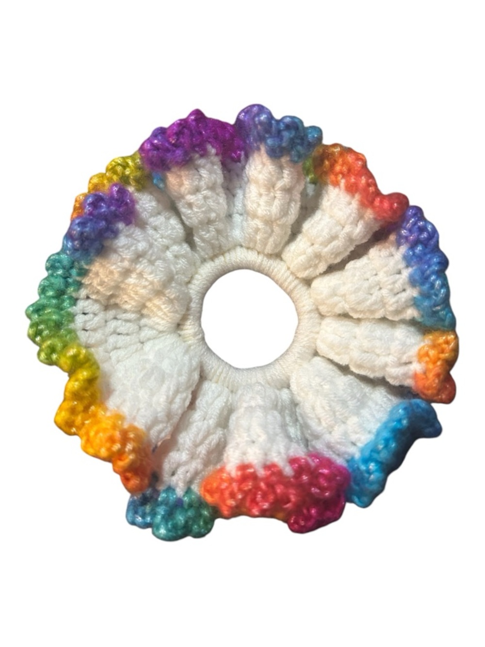 Hearth & Hand White Knit Scrunchie with Rainbow Trim